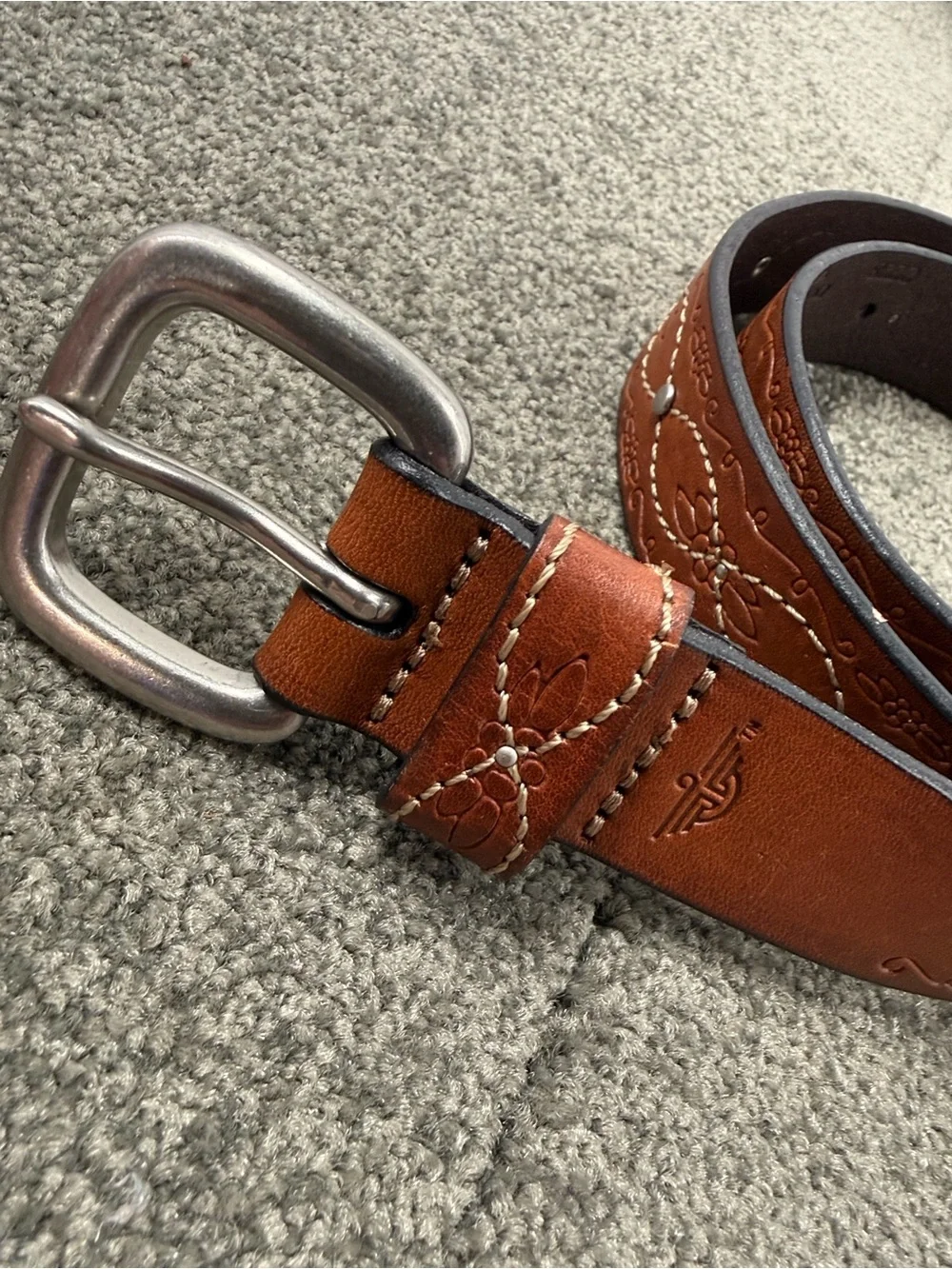 Dockers Belt Wm Large Brown Leather Embossed Stitched Studded Western